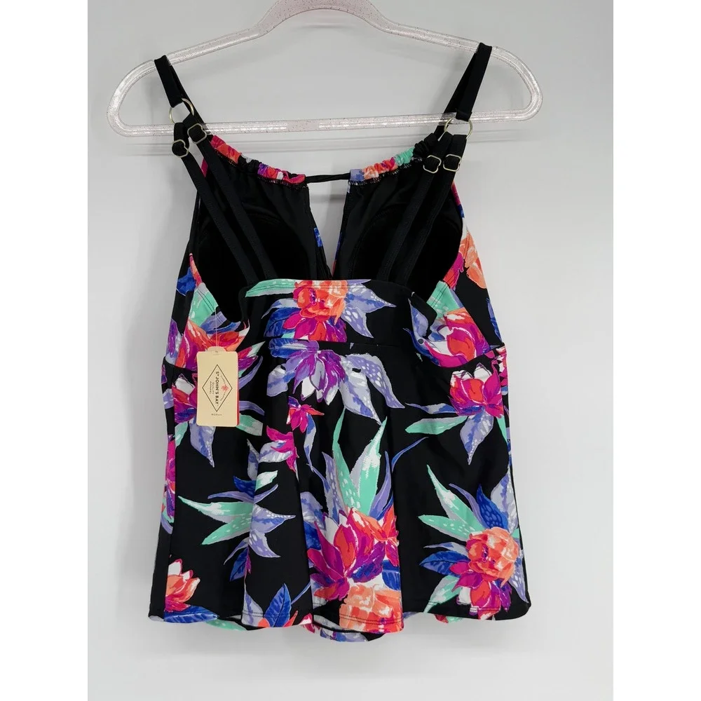 St John's Bay Sz 18W‎ Black Tropical Floral V-Neck Tankini Swim Top Women's $54